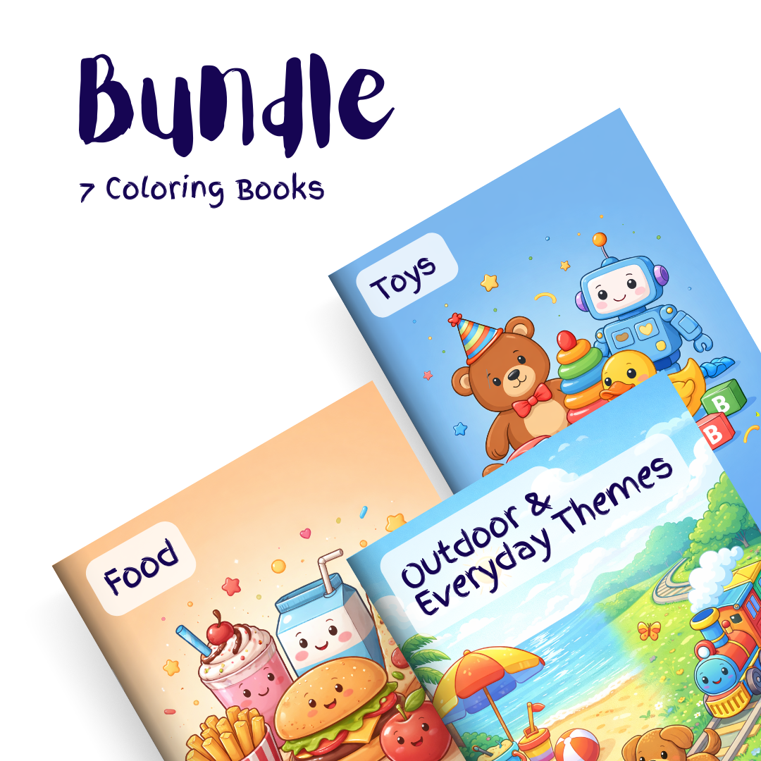 Toys, Food & Outdoor Fun Bundle – 7 Coloring Books